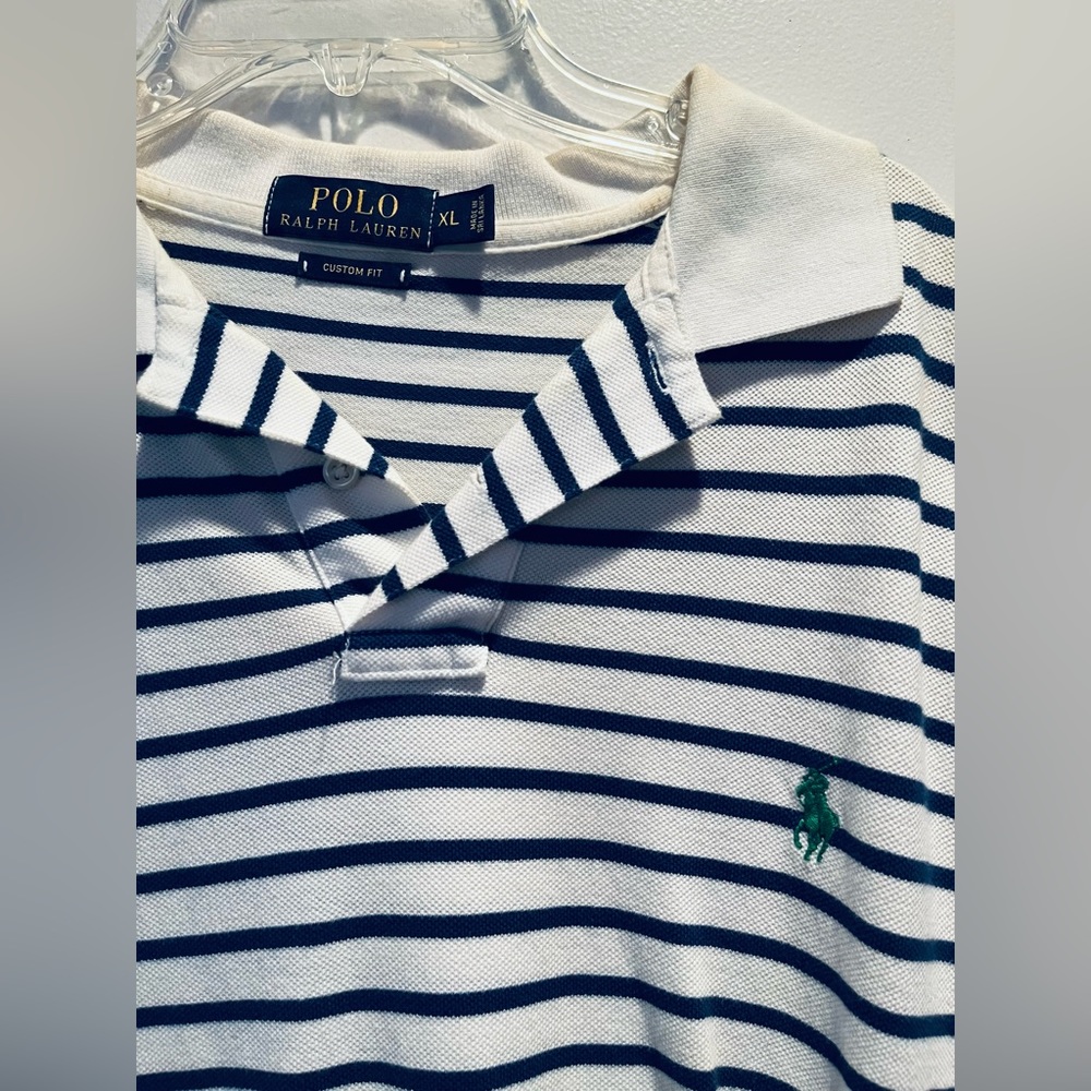 Ralph Lauren stripe Polo Size XL. Good condition! Some staining around collar